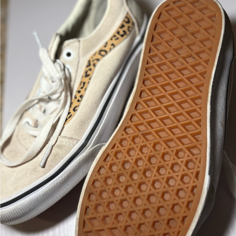 Vans Cream and Tan Sneakers with Leopard Print